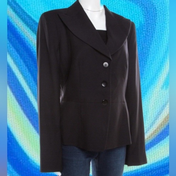 Armani Collezioni Black Twill Wool Peplum Jacket - Picture 1 of 10